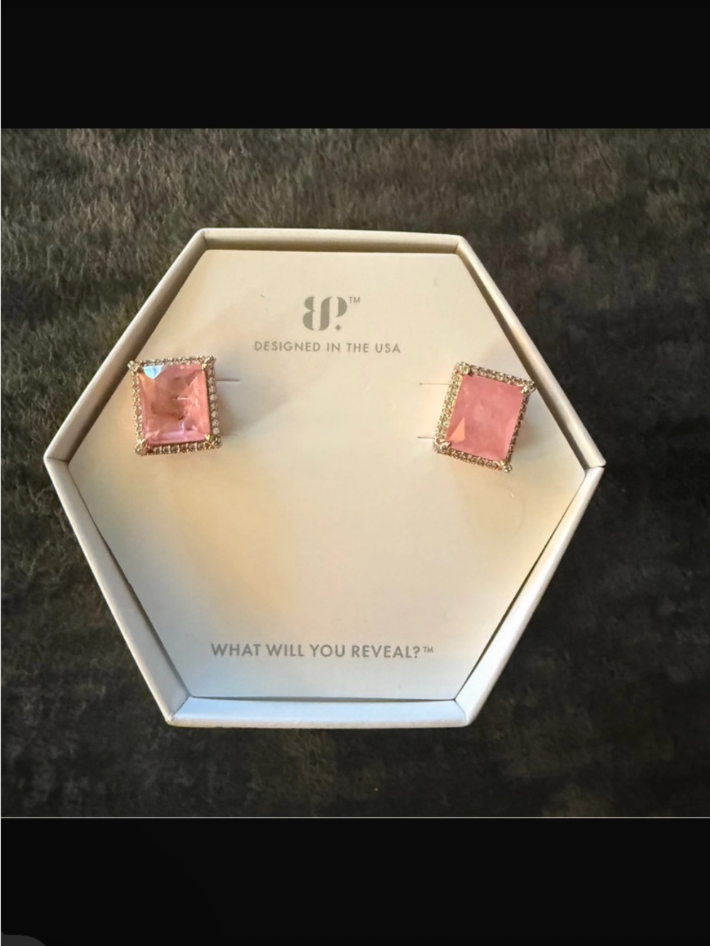 Pink Square Crystal Stud Earrings with Pavé Halo - Designed in the USA